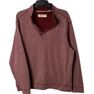Tommy Bahama striped cotton sweater, pullover, button mock neck,Sz L,sporty